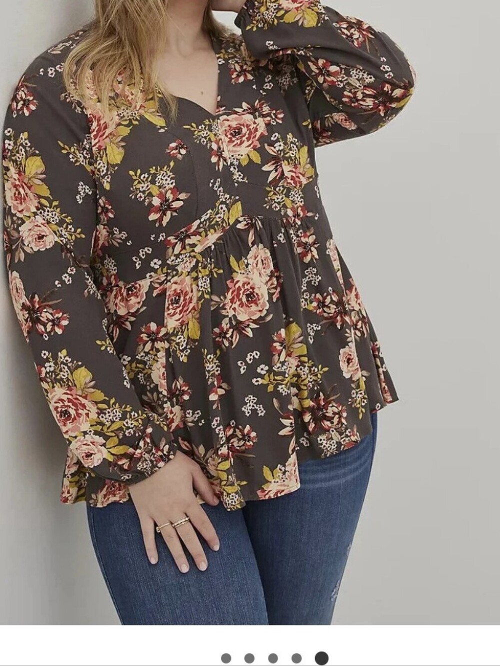 Torrid Grey Floral Babydoll V-Neck Blouse Size 00